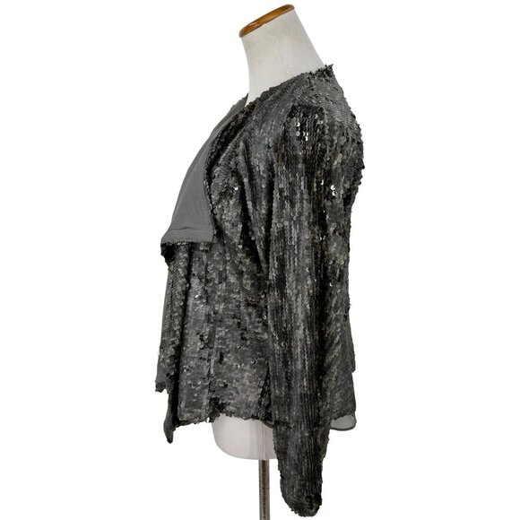 NWT Free People Draped Silver Gray Sequin Jacket | Mob Wife Glam Boho Streetwear - Picture 14 of 16